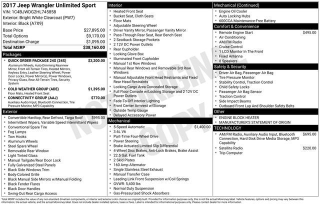 2017 Jeep Wrangler Unlimited Sport