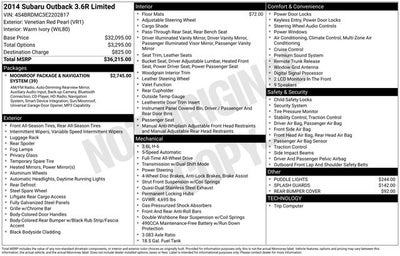 2014 Subaru Outback 3.6R Limited