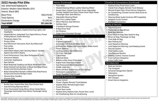 2022 Honda Pilot Elite