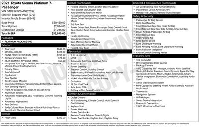 2021 Toyota Sienna Platinum 7 Passenger