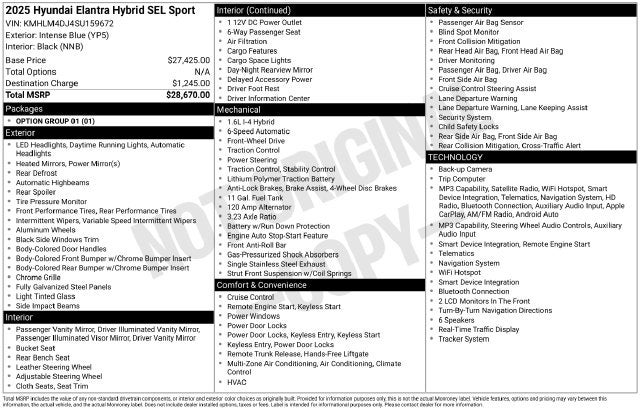 2025 Hyundai Elantra Hybrid SEL Sport